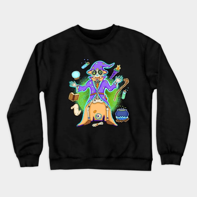 The skeleton Wizard - Dia De Los Muertos - Mythical character lover Crewneck Sweatshirt by Scriptnbones